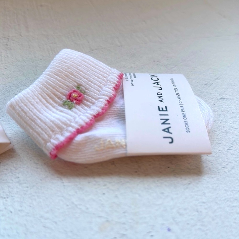 Janie and Jack Pink Rosebud Socks-Bundle of 2 - Picture 4 of 4